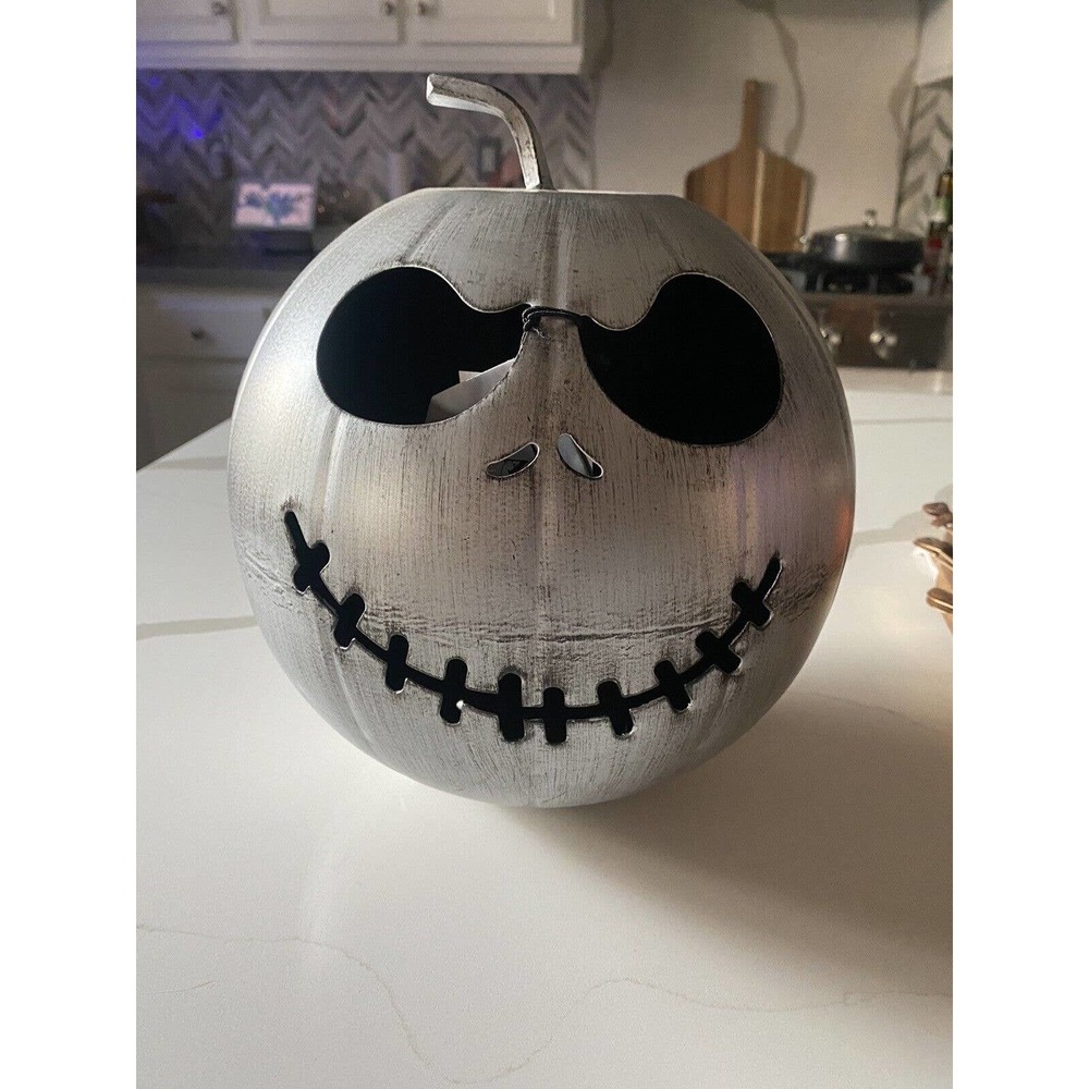 Halloween Metal Jack O Lantern Nightmare Before Christmas Jack Skeleton Face 9"